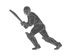 Obraz premium A batsman playing cricket. Silhouette of a cricket batsman. Vector illustration of paints.