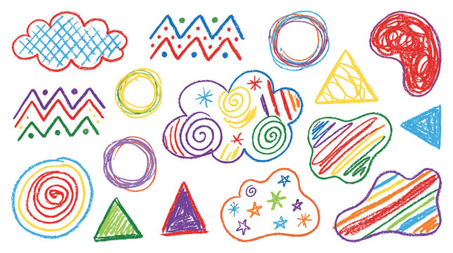 Colorful hand drawn abstract geometric doodle shapes set