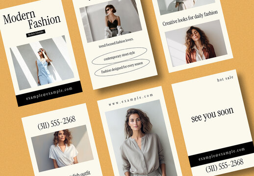 Modern Fashion Social Media Story Templates with Elegant Editorial Style and Minimal Promotion Design