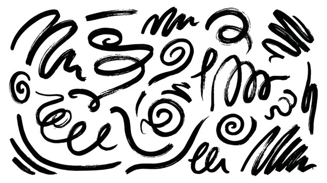 Collection of bold curved brush lines and looped strokes