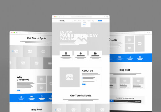 Modern Travel Landing Page Wireframe Template