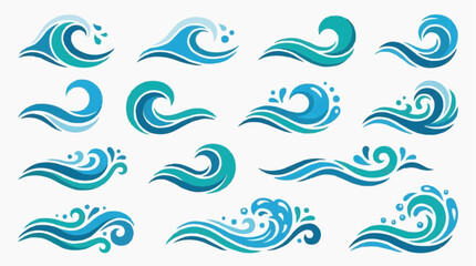 Fototapeta premium A collection of stylized ocean waves in various forms and sizes, representing the power and beauty of water.