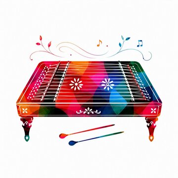 Prismatic cimbalom with hammered strings and botanical sound waves