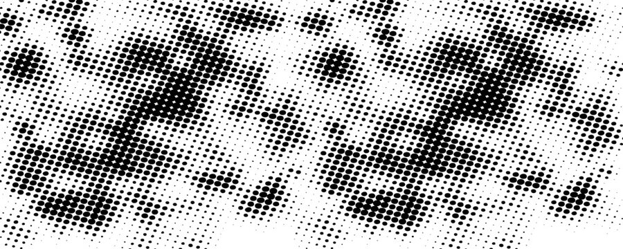 Glitch distorted grunge layer . Noise destroyed texture . Trendy defect error shapes . Overlay grunge texture . Distressed effect .Vector shapes with a halftone dots screen print texture.Eps10