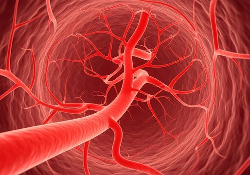 3d illustration of human blood vessels and capillaries network