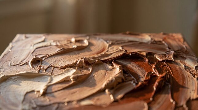 Close up of thick brown paint strokes texture
