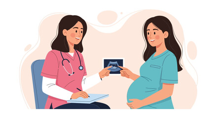 Fototapeta premium Doctor Showing Ultrasound to Pregnant Woman, Pregnancy Check-up