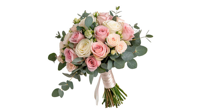 Beautiful elegant wedding flower bouquet rose bridal floral gift on transparent background
