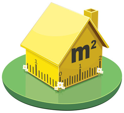Vector artwork representing home surface area calculation, property dimension measurement, and real estate valuation, (cut out)