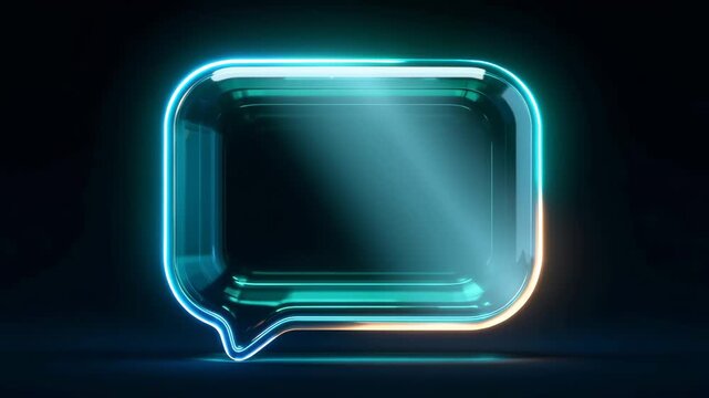 Futuristic Neon Glow Glass Chat Bubble Icon Loopable Video on Black Background 