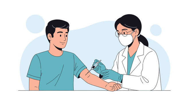 Doctor Vaccinating Patient Flat Illustration