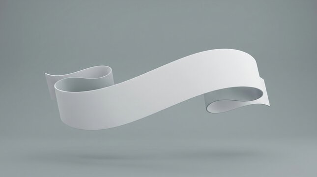 Elegant flowing white ribbon banner with smooth curves displayed against a clean minimalist neutral gray background for professional graphic design projects or modern marketing display needs.