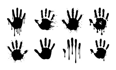 Fototapeta premium Black Handprint Vector Icons, Dripping Ink Splatter and Smudge Styles, Graphic Elements
