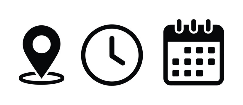 Address, time, and date icon vector with event elements for schedule and calendar interface design.