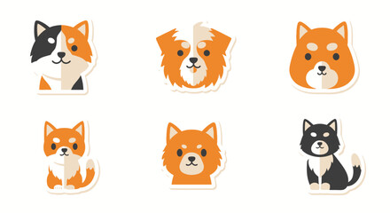 Fototapeta premium Collection of Adorable Dog Faces in Cartoon Style.