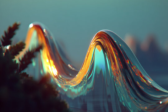 Macro view of iridescent liquid soap film wave with iridescent colorful abstract
