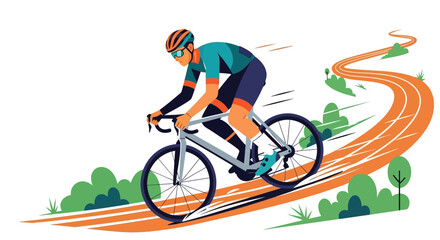 Fototapeta premium Cyclist racing downhill on a winding road.