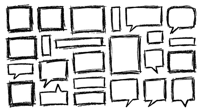Hand drawn black text boxes and speech bubbles set