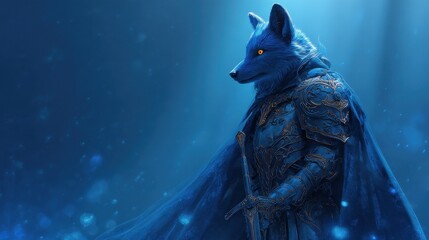 Obraz premium Cerulean fox guardian in luminous knight armor: dramatic fantasy illustration