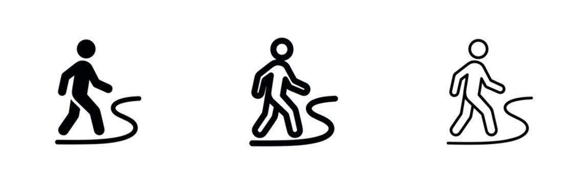 Walking person on a path icon set representing journey and progress