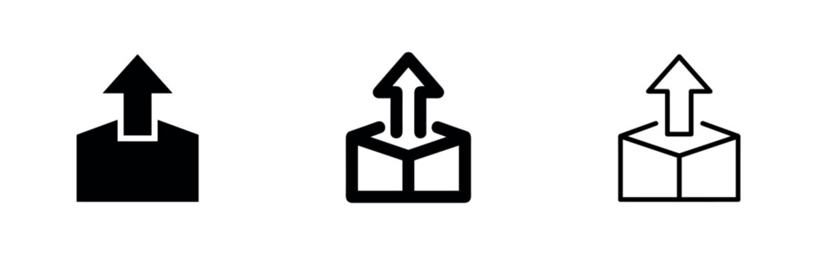 Upload icon set with arrow pointing up from a box symbol