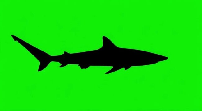 Silhouette Video of a shark are swimming on the meddle of the screen in green screen background
