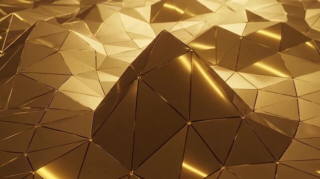 A shiny golden surface with a geometric triangular pattern and soft lighting