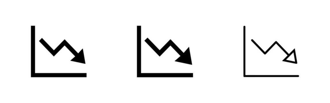 Decline Chart Icon Set: Solid, Outline, and Filled Outline