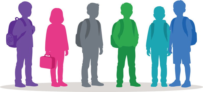 Student Silhouette Collection with School Backpack Education and Diverse Children Symbols for Modern Academic Graphic Design