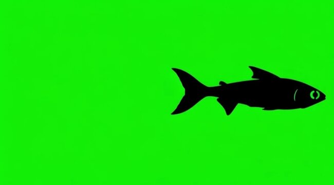 Silhouette Video of a fish are swimming on the meddle of the screen in green screen background