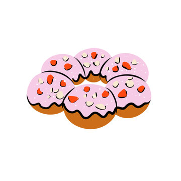 Pink Strawberry Pon de Ring Mochi Donut Illustration &mdash; Japanese Donut Vector Isolated on White