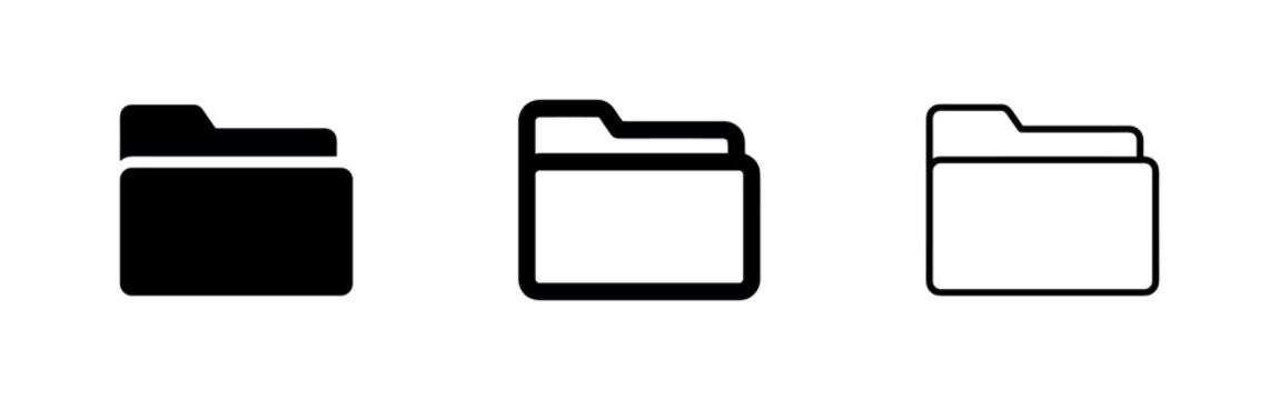 Digital folder and file icons in outline and solid styles for data organization