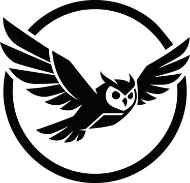 Owl flying in circular motion logo.