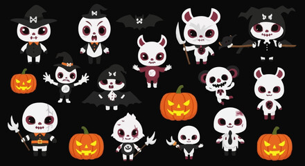 Fototapeta premium Halloween spooky cute character collection, cartoon vector pack