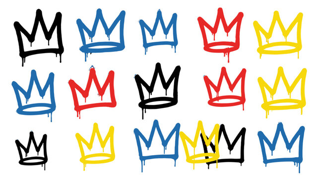 Spray painted graffiti crown symbols with dripping paint set