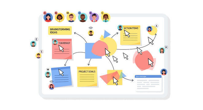 Digital Mind Map Collaboration on Tablet Screen.
