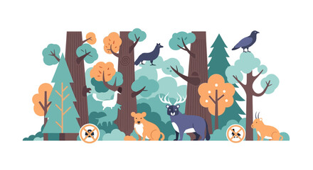 Fototapeta premium Diverse Forest Animals in Stylized Woodland Scene.