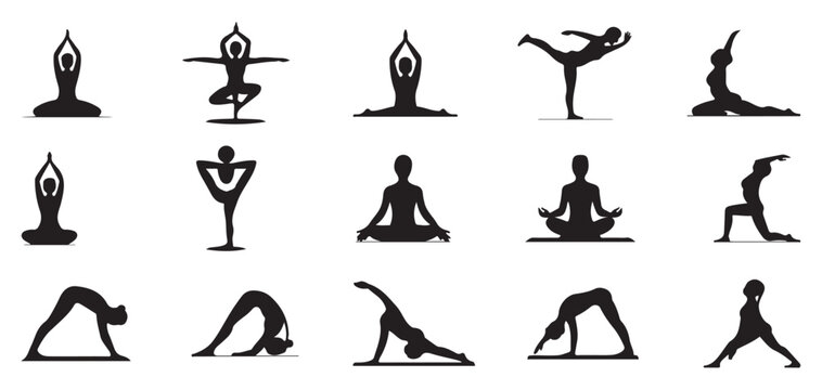 Seated meditation and lotus yoga pose silhouettes set. vector illustration eps 10