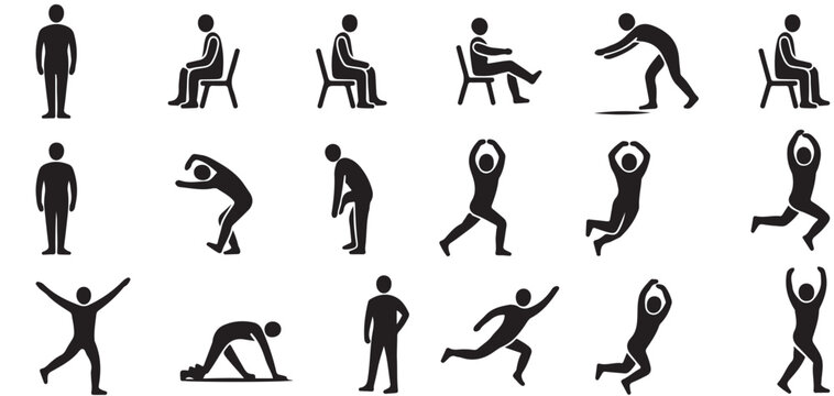 Various human body poses silhouettes, people activity icons. vector illustration eps 10