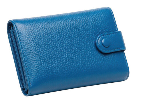 Elegant blue leather wallet with a flap closure isolated on transparent background