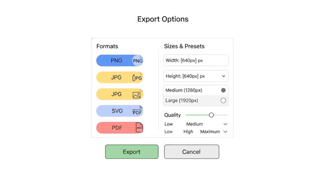 Export Options Window Interface for Digital Media.