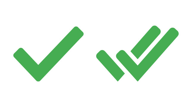 Green single and double check mark icon set on white