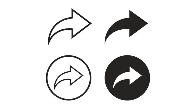 Set of curved share arrow icons in outline and solid styles