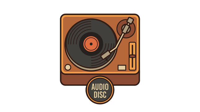 Retro turntable icon with vinyl record vector illustration