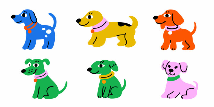 Colorful dogs illustration a collection of canine breeds in flat vector style