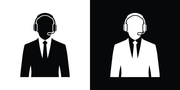 Male customer service agent or call center operator icon wearing a headset. Perfect for support, helpline, and assistance concepts.