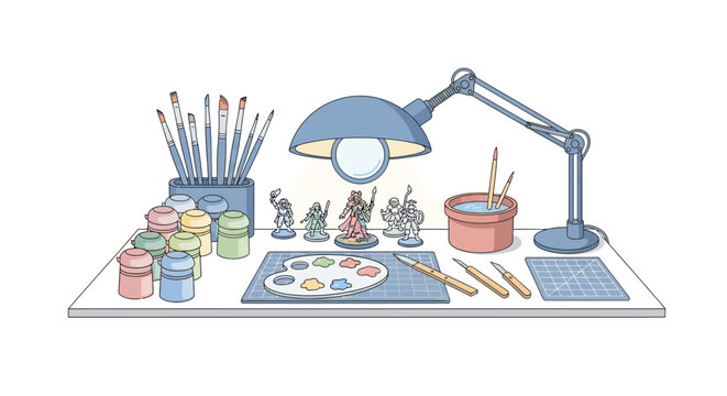 Hobbyist painting miniatures and models with paints and brushes.