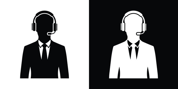 Male customer service agent or call center operator icon wearing a headset. Perfect for support, helpline, and assistance concepts.