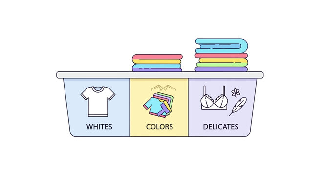 Laundry sorting bin with sections for whites colors and delicates.