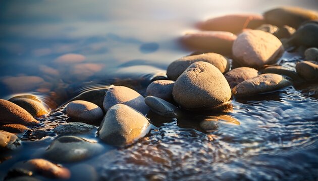 pebbles in the river macro photo